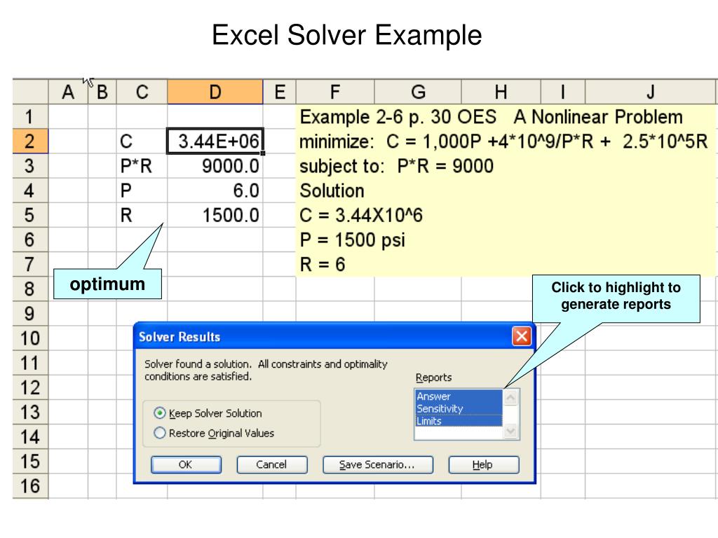 excel solver examples of optimization
